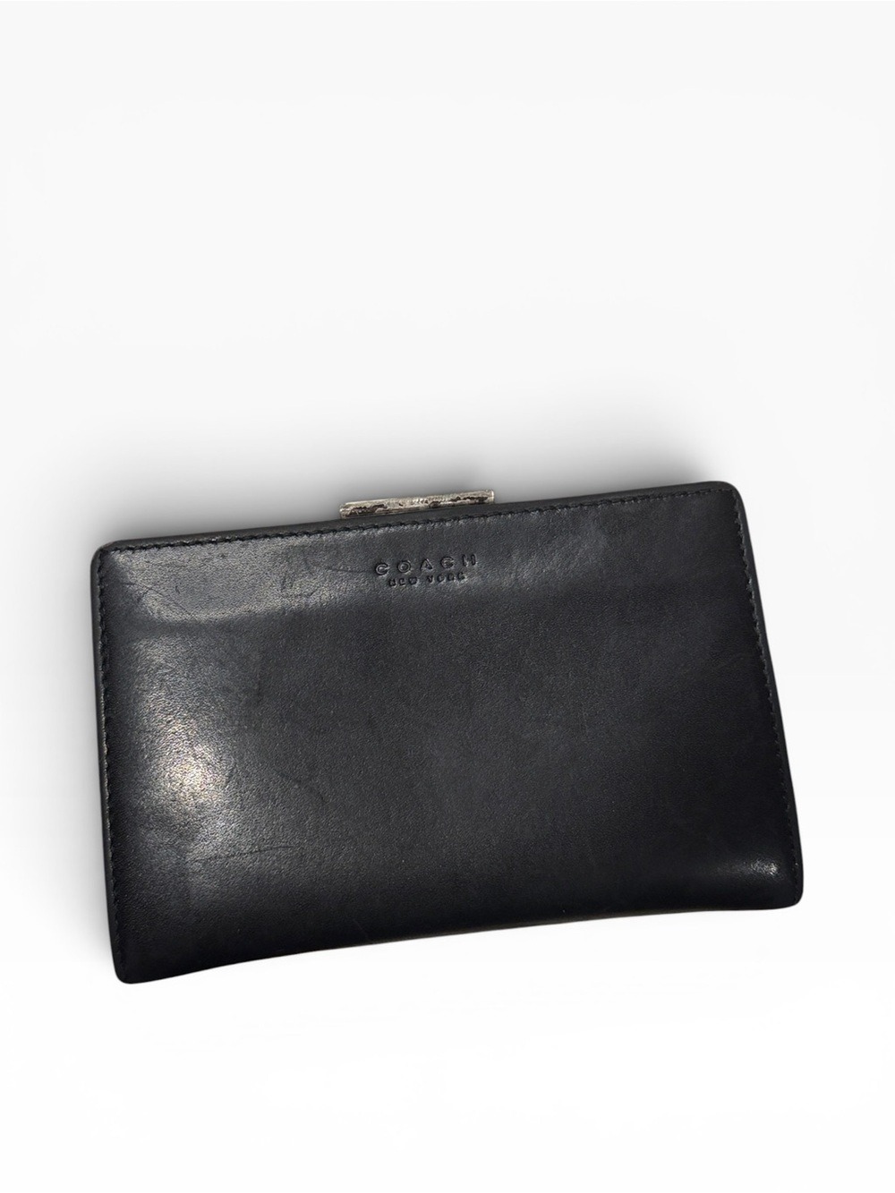 Coach Black Leather Clutch Wallet Silver Hardware Vintage
